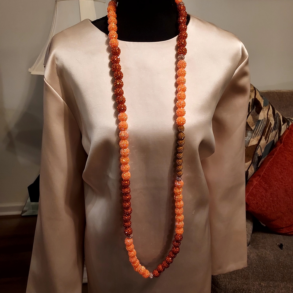 Long Orange Beaded Necklace - Unbranded